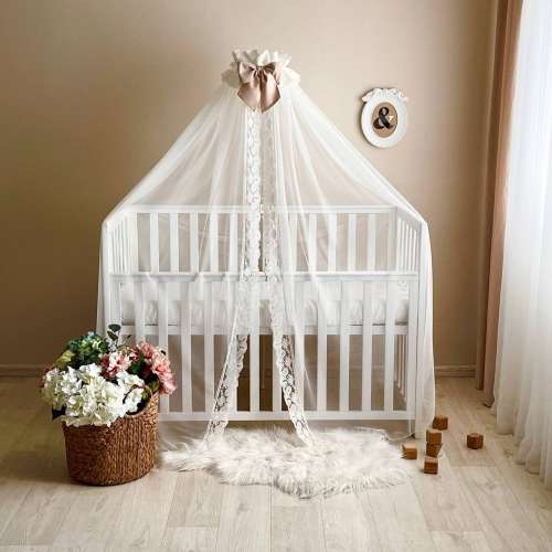 Milk Nursery Canopy with Bow: Baby Crib Baldachin, Bed Tent