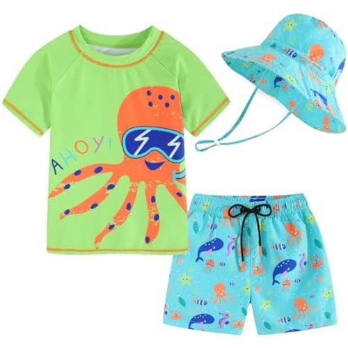 Toddlers Baby Boys' 3-Piece Swimsuit Trunk Rashguard Set and Sun Hat Swimwear Bathing Suit UPF 50+