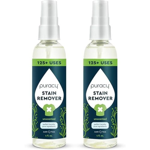 Puracy Stain Remover, Natural Travel and Laundry Stain Cleaner for Clothes, Baby Essentials, Kids Stains, Oil and Fabric Spot Cleaner, Unscented (Stain Remover Spray, 4 fl oz, 2 Pack)