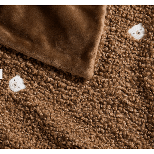 Cuddle Brown Sherpa Bear Face Embroidered Baby Stroller Blanket