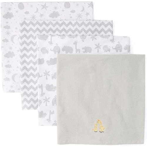 Spasilk 4 Pack Cotton Flannel Receiving Blankets, Grey Animals