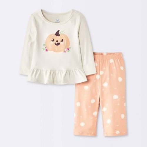 Baby Girls' Pumpkin Long Sleeve Shirt and Flare Leggings Set - Cloud Island™ Cream Newborn
