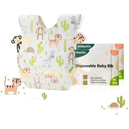 AiQiaoXin 30/60pcs Baby Disposable Bibs-Individually Packaged,Soft, Leak Proof and Convenient, disposable bibs for toddlers