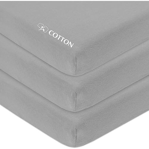 American Baby Company 3 Pack 100% Natural Cotton Fitted Mini Crib Sheets 38" x 24" - Soft & Breathable Small Nesting Portable Sheets, Fits Pack N Play Mattresses, Gray, for Boys & Girls
