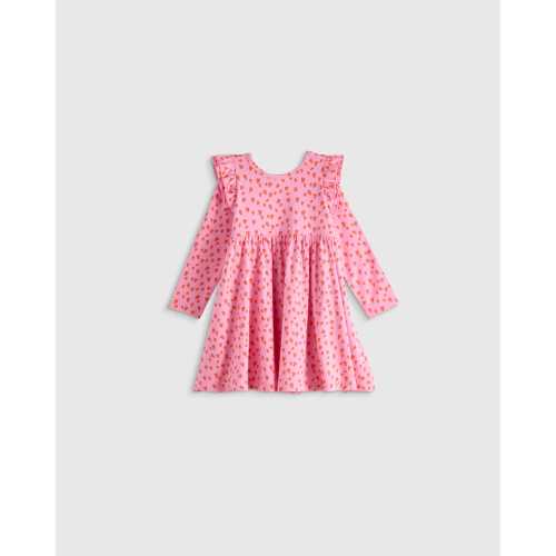 Bamboo Long Sleeve Flutter Twirl Dress - Baby in Pink Hearts