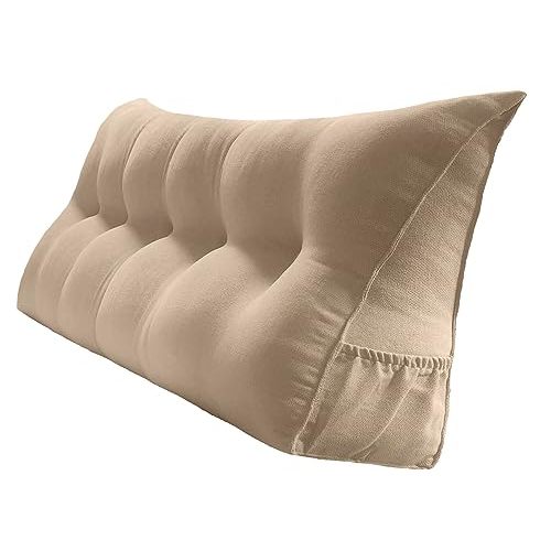 Peachwell Triangular Reading Bed Rest Pillow Large Bolster Cushion Headboard Backrest Wedge Pillow with Removable Cover and Two Large Side Pockets (Champagne, King: 78 x 8 x 20 inches)