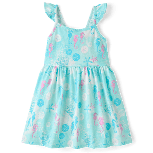 Baby And Toddler Girls Sea Creature Flutter Dress - Blue