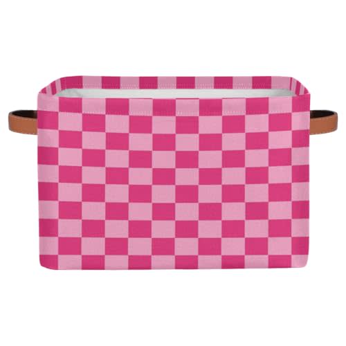 Pink Checkered Storage Baskets,Foldable Cubes Canvas Storage Box Bin,Open Shelves Basket Organizer Kid Boys Girls Toy Gifts Basket Empty for Clothes Bedroom Nursery Decorative
