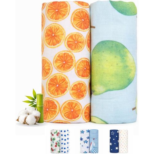 Bamboo Cotton Muslin Swaddle Blanket for Newborn Baby Girls, Breathable Soft Lightweight Receiving Blanket, Floral Strawberry Baby Swaddle, Extra Large Muslin Blanket 47x47, 2 Pack–Strawberry Garden