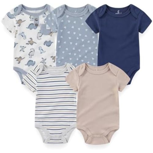 Newborn Baby Unisex Cotton One-Piece Bodysuits 5-Pack Short Sleeve Soft Baby Gift Clothes for Boys Girls