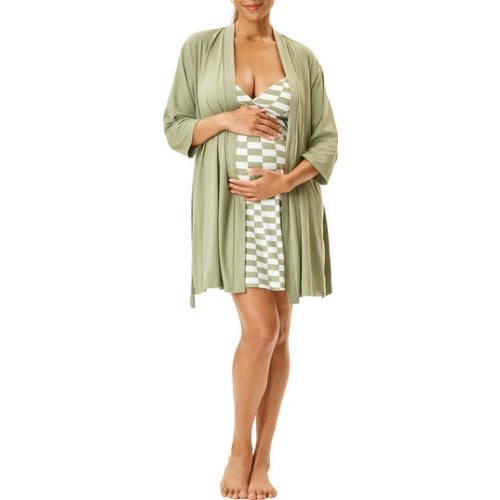 Motherhood Women's Maternity Robe and Nursing Chemise Sleep Set with Baby Swaddle, XX-Large