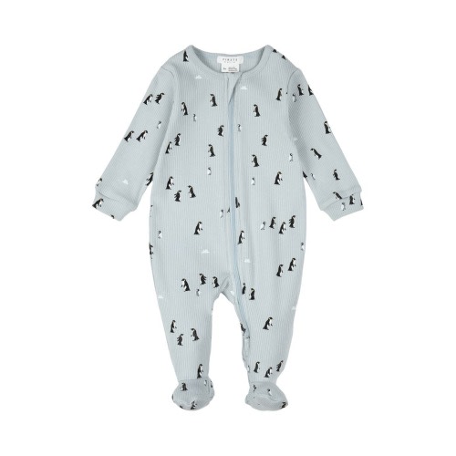 Penguin Print Stretch Cotton Rib One-Piece Footed Pajamas, 3M