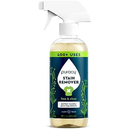 Puracy Stain Remover - Cleaning Spray, Clothes Stain Remover for Clothes, Laundry Stain Remover Spray for Clothes, Travel Stain Remover, Oil Stain Remover - Natural Spot Cleaner - Free&Clear 12oz