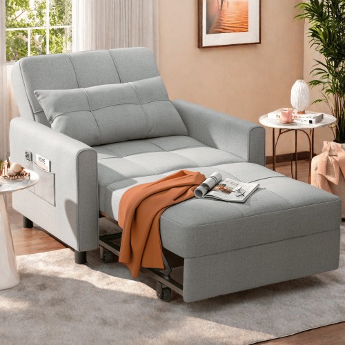 Recliner Chair,3 in 1 Convertible Sofa Bed with Adjustable Backrest for Office,Bedroom,Light Gray