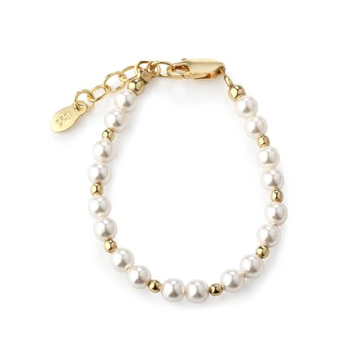 Cherished Moments Children's 14K Gold-plated over 925 Sterling Silver Bracelet with White Simulated Pearls for Babies, Infants, Toddlers, and Girls