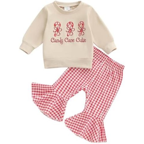 TheFound Infant Baby Girl Clothes Newborn Ruffle Long Sleeve Ribbed Romper Print Bell Bottom Toddler Baby Fall Winter Outfit