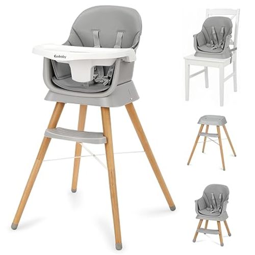 Ezebaby 6 in 1 Wooden High Chairs for Babies and Toddlers, Convertible Portable High Chair, Booster Seat for Dining Table,Toddlers Chair with Adjustable Legs & Dishwasher Safe Tray