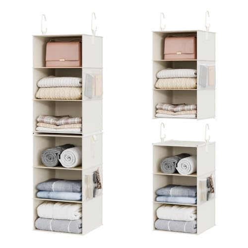 StorageWorks Hanging Closet Organizer, 6-Shelf with 2-in-1 Design | Maximize Closet Space with Reinforced Shelves, Small Closet Storage Solution for Bedrooms, Dorms and RVs, Ivory White