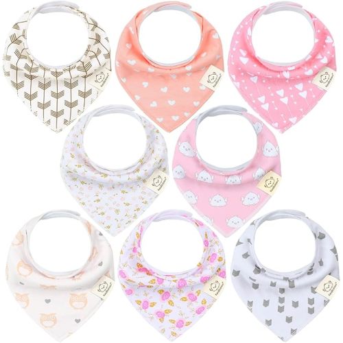8-Pack Organic Baby Bandana Bibs for Girls, Boys – Super Absorbent Cotton Baby Bibs for Drooling and Teething, Extra Soft & Breathable Cloth, Infant, Toddler, Newborn 0-12 Months (Pink Dreams)
