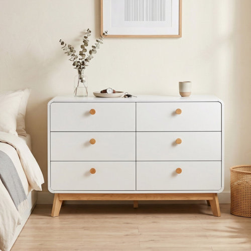 George Oliver Aries 6 Drawer Dresser for Bedroom, 47.3″ W Modern Wide Chest of Drawers, Wood Storage Organizer for Clothes, Entryway, Hallway, Nursery or Living Room & Reviews | Wayfair