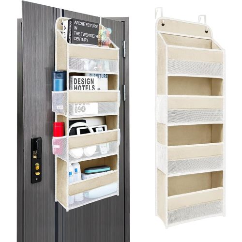 Over the Door Organizer 4 Shelves & 4 Side Pockets, Hanging Door Storage