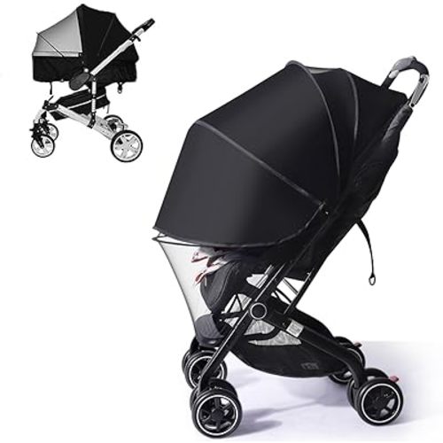 UPF50+ Sunshade Stroller Cover, Universal Breathable 3D Baby Mosquito Net, 2-in-1 Stroller Sun Shade with Two-Way Zipper, UV Protection, Privacy Netting for Stroller