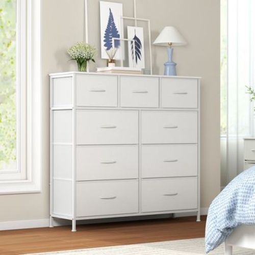 LEDREM Modern basic 9-Drawer Dresser, Storage Organizer Unit for Living Room, Bedroom, White