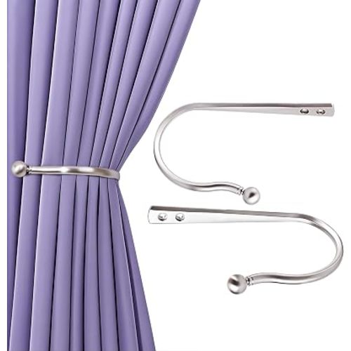 Mini Ball Curtain Holdbacks 2 Pack,Solid Zinc Alloy Wall Mounted Curtain Tiebacks & Hooks, Unique Shape Curtain Holders， Modern Curtain Pull Backs for Drapes, Curtains,Brushed Nickel