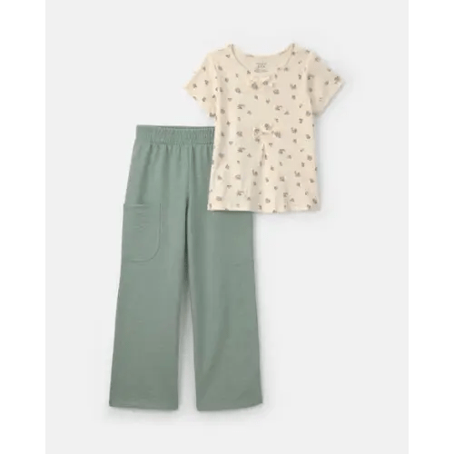 Girls 2-Piece Floral Short-Sleeve Top & Pant Set - Cream/Green | Carter's
