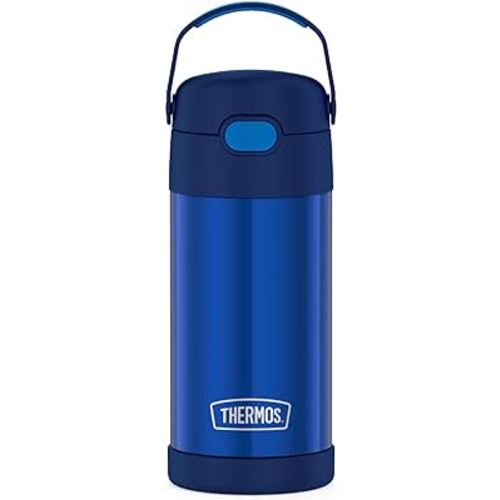 THERMOS FUNTAINER 12 Ounce Stainless Steel Vacuum Insulated Kids Straw Bottle, Blue