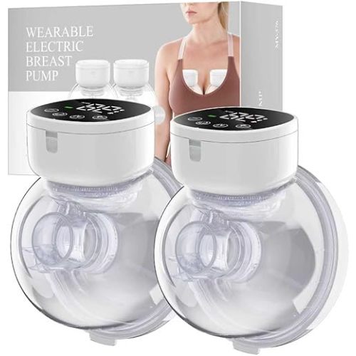 Hands Free Breast Pump Wearable MY-376 - Strong Suction & Low Noise Wearable Breastfeeding Pump with 2 Mode &9 Levels, Portable Electric Breast Pump - 24mm Flange, 2 Pack (White)