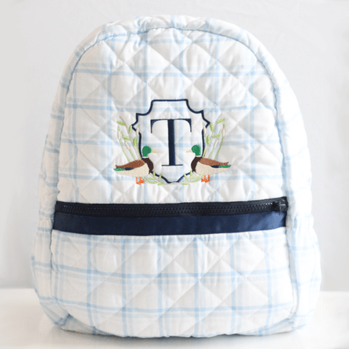 Blue Plaid & Navy Quilted Backpack