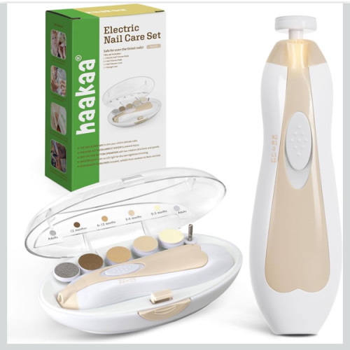 haakaa Baby Nail Care Electric Baby Nail File Kit with LED Light, Baby Nail Clippers for Newborn/Infants/Adults Toenails and Fingernails, 6 Replacement Heads & Storage Case, Acorn