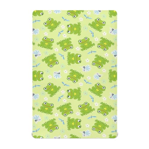 Frogs and Dragonfly Crib Sheets Cute Cartoon Frog Mosquitoes Flower Mattress Cover Funny Animal Theme Unisex Toddler Baby Bed Sheets Fitted Standard Crib Sheets for Boys Girl 28x52 Inch