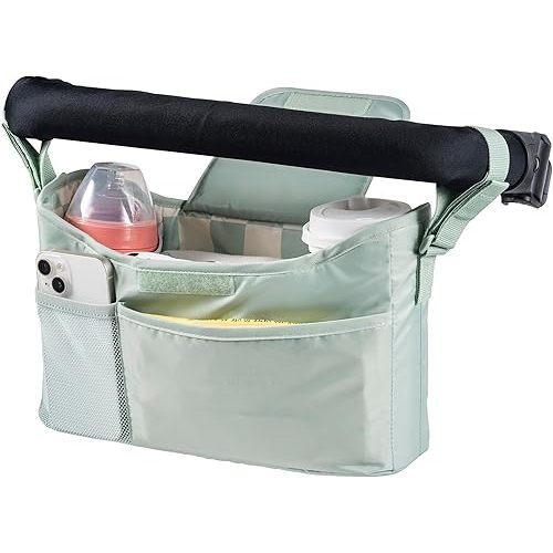 Tiny Twinkle Universal Stroller Organizer with Adjustable Strap - Waterproof Caddy Fits Baby Jogger, Nuna, Graco, Donna and Bugaboo Stroller | Sage Checkers