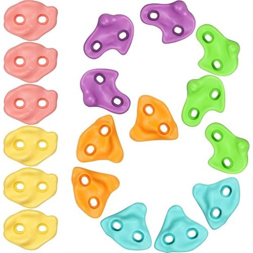 TOPNEW 18PCS Climbing Holds for Kids, Rock Wall Climbing Kit with Hardware for Indoor and Outdoor Climbing Wall, Soft Color