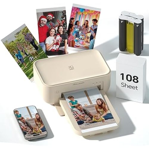 HPRT 4x6 Photo Printer with 108 Sheets & 2 Ribbons, Portable Picture Printer for iPhone & Android Smartphones, Instant Phone Photo Printer, Dye Sublimation, Home Use, Ideal Gift, Beige