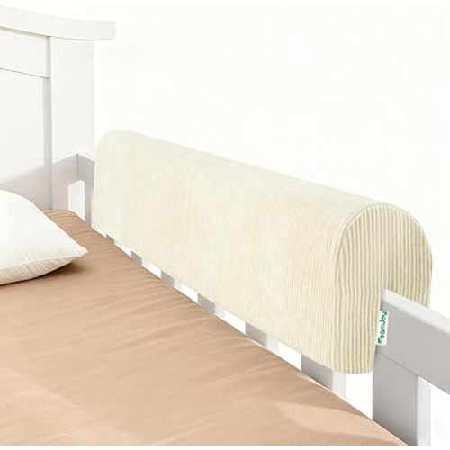 Bed Rail Bed Bumpers for Toddlers - Safety Guards for Cribs & Bunk Beds, High-Density Foam 35.5"x5.5"x7.8" (Beige)