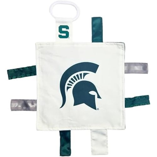 Michigan State University Crinkle Learning Lovey Sensory Plush Blanket - Tag Toys for Babies - Baby Stroller Toys - Sports Team Pride MVP Registry Gift w/Stroller Clip (8 x 8 Tag Toy)…