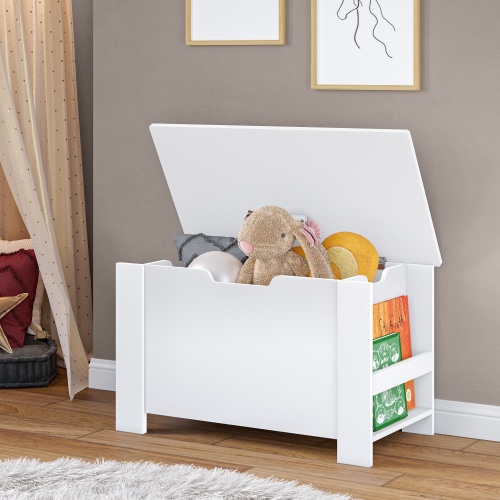 Kids Toy Chest with Side Bookracks - White