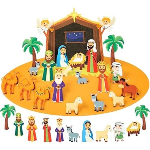 Maysing 3.1ft Felt Nativity Set for Kids & Toddlers 23 Pcs Birth of Jesus Felt Figures Wall Hanging Decor Story Board Set Detachable for Christmas Religious Christian Sunday School DIY Craft Gift