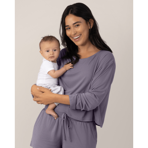 Aria Bamboo Casual Cropped Long Sleeve Top | Granite - Kindred Bravely