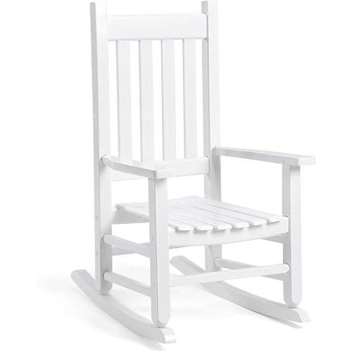 Child's Wood Porch Rocker - Perfect for Indoor or Outdoor All Weather Porch Rocker for Garden,Lawn,Balcony,Backyard, Use - Suitable for 6-10 Years Old (White)