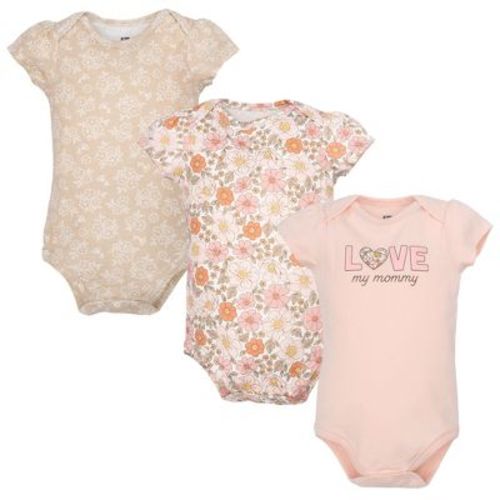 Hudson Baby Girl Cotton Bodysuits 3-Pack, Love Mommy Floral, 3-6 Months