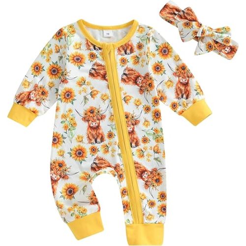 Newborn Baby Boy Girl Fall Clothes Christmas Halloween Farm Chicken Zipper Jumpsuit with Hat/Headband Set