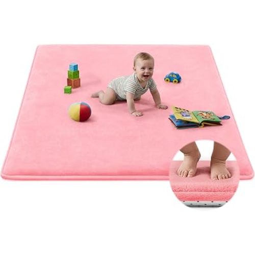 Baby Play Mat for Floor,Tummy Time Area Rug 47x47 Playpen Muscle Mat Pink