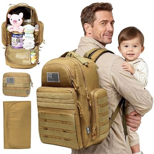 Diaper Bag Backpack for Dad, DBTAC Large Baby Nappy Bag for Men w/Changing Mat, Insulated+Wipe Pockets, Stroller Straps, Black