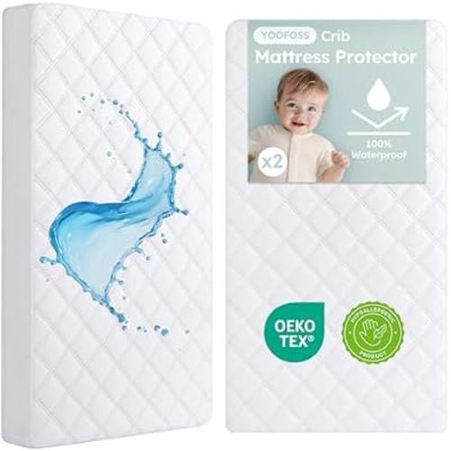 Yoofoss Waterproof Crib Mattress Protector Sheets Fitted 2 Pack 52''x28''