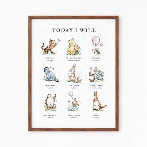 Today I Will, Winnie the Pooh Nursery Decor, Pooh Affirmations Poster, Affirmations Prints for Kids, Classic Nursery Art, DIGITAL DOWNLOAD