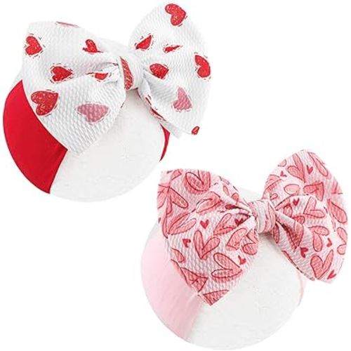 Valentines Bows for Baby Girls 6'' Large Nylon Headband Handmade Hairbands with Bows Red Light Pink Heart Baby Valentines Day Gifts Hair Accessories Kids